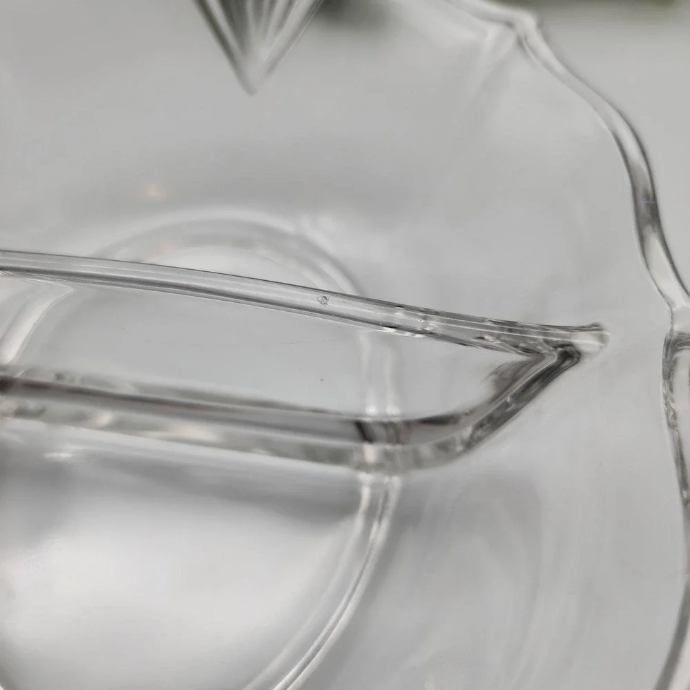 Vintage Clear Glass Divided Relish‎ Dish Fan Handles Mid-Century Serving Bowl